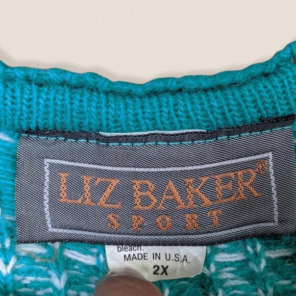 Vintage Grandma Sweater grid floral pattern Liz Baker Sport Plus Size 2X - Picture 3 of 4